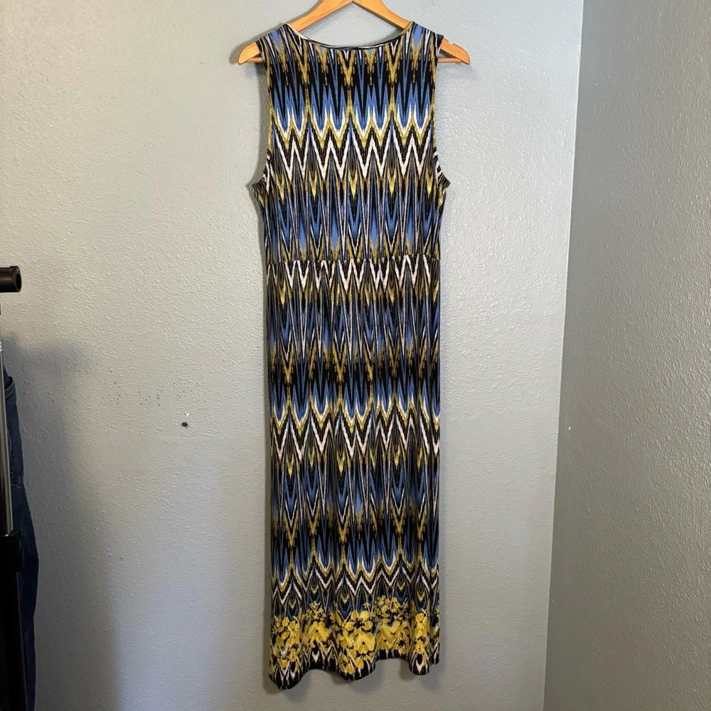 J. Jill Wearever Ikat Print Blue Yellow Sleeveless Knit‎ Maxi Dress - Picture 6 of 9